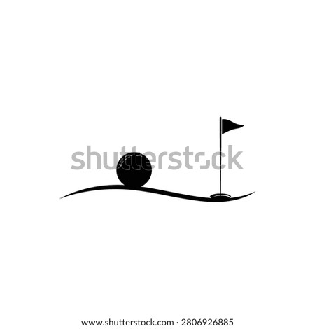 Golf ball and flag silhouette on a white background