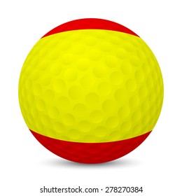 Golf ball with flag of Spain, isolated on white background. Vector EPS10 illustration. 