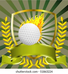Golf ball with flames banner  and wreath