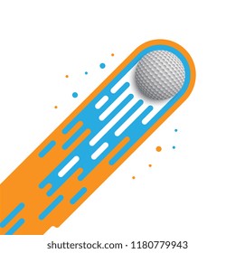 golf ball with flat colorful motion trails on white background