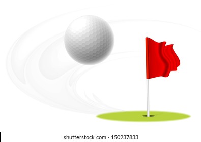 Golf Ball Is Flying In The Air. Vector Illustration