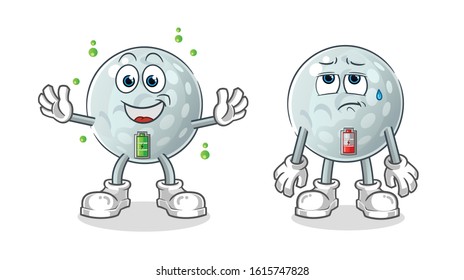 golf ball full battery good mod and low battery bad mod cartoon. cartoon mascot vector