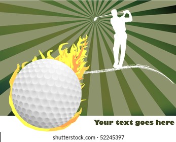 Golf ball and golfer with starburst background