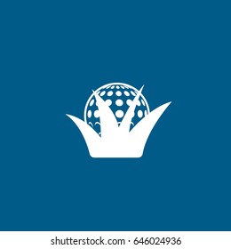 Golf Ball In Grass Flat Icon On Blue Background