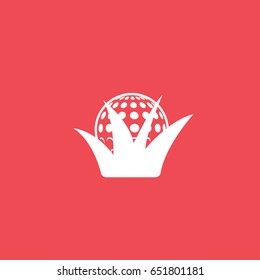 Golf Ball In Grass Flat Icon On Red Background