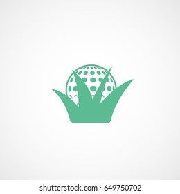 Golf Ball In Grass Green Flat Icon On White Background