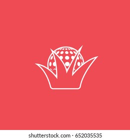 Golf Ball In Grass Line Icon On Red Background
