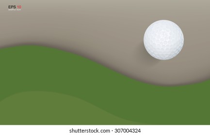 Golf ball and green golf course background. Vector illustration.