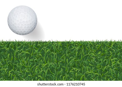 Golf ball and green grass background with area for copy space. Vector illustration.