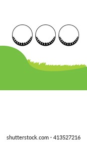 Golf ball and green grass background with white area for copy space. Vector illustration.