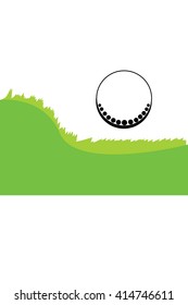 Golf ball and green grass background with white area for copy space. Vector illustration.