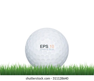 Golf ball in green grass of golf course with white area for text and create graphic idea.