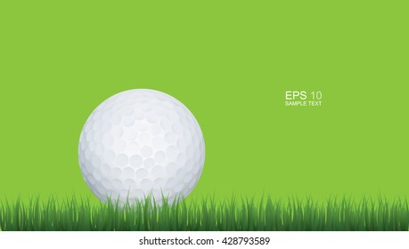 Golf ball in green grass of golf course with green background.