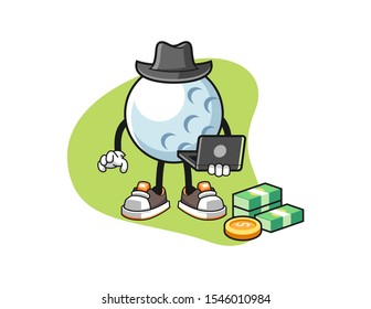 Golf ball hacker cartoon. Mascot Character vector.