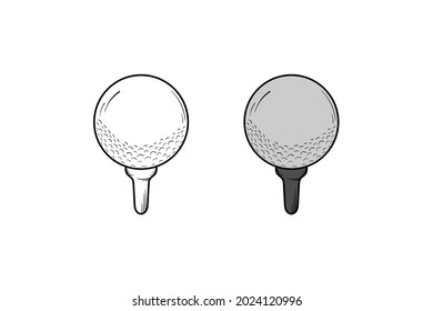 Golf ball hand drawn illustration sketch and color