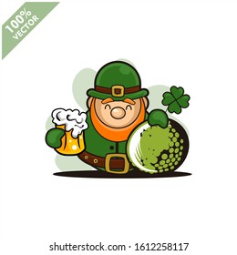 Golf ball happy Saint Patrick's Day theme. Cartoon character with green hat illustration vector logo.