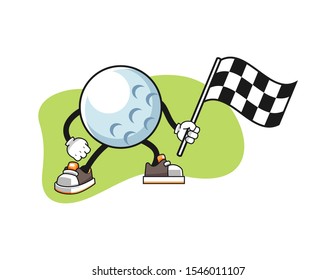 Golf ball hold racing flag cartoon. Mascot Character vector.