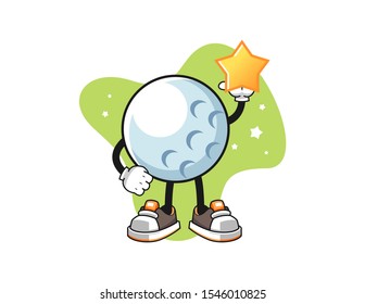 Golf ball hold a star cartoon. Mascot Character vector.