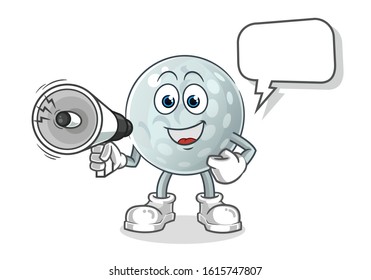 golf ball holding handy loudspeaker with bubble cartoon. cartoon mascot vector