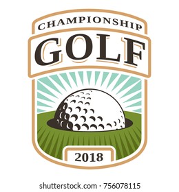 Golf ball in hole logo design on white backgound. All elements, text are the separate layer.