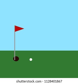 golf ball and hole with red flag on green grass. Sport concept. 