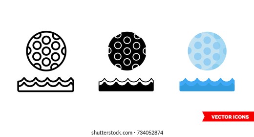 Golf ball icon of 3 types: color, black and white, outline. Isolated vector sign symbol.