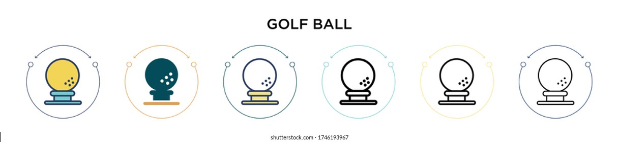 Golf ball icon in filled, thin line, outline and stroke style. Vector illustration of two colored and black golf ball vector icons designs can be used for mobile, ui, web