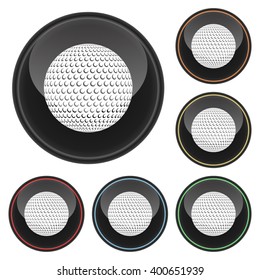 Golf Ball Icon Glossy Button Icon Set in With Various Color Highlights