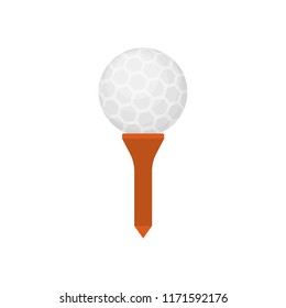 Golf ball icon on tee isolated on white background, flat element for golfing, golf equipment - vector illustration.