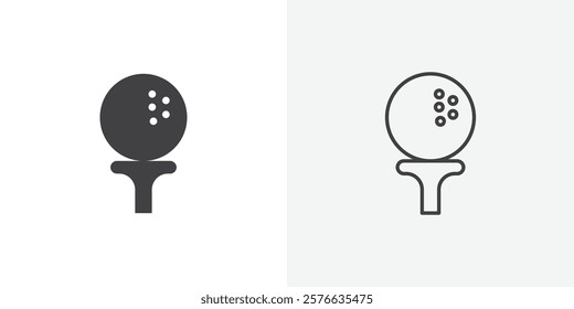 Golf ball icon set in black flat solid and outlined style.