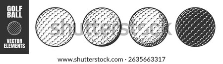 golf ball icon set, black and white close up vector illustration, golf ball symbols isolated on transparent background