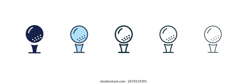 Golf ball icon set. golfball on tee vector symbol. golf sport sign in black filled and outlined style.