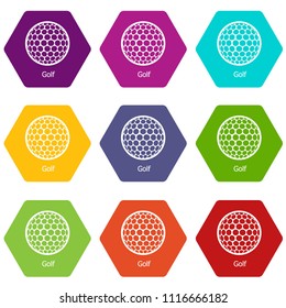 Golf ball icons 9 set coloful isolated on white for web