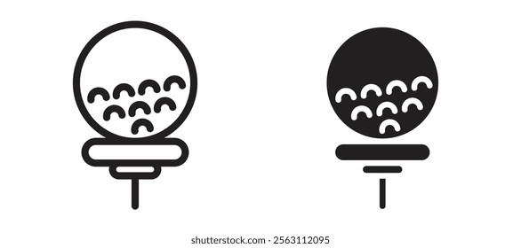 Golf ball icons in black line and filled versions