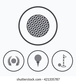 Golf ball icons. Laurel wreath winner award sign. Luxury sport symbol. Icons in circles.