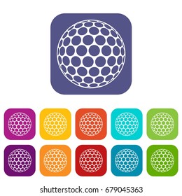 Golf ball icons set vector illustration in flat style In colors red, blue, green and other