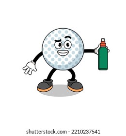 golf ball illustration cartoon holding mosquito repellent , character design