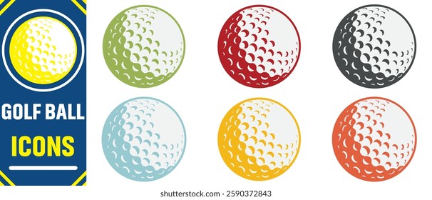 Golf ball illustrations. golf ball vector design icon.Golf ball vector icon. Sports pictogram. Set of coloured golf ball icons.