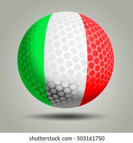 golf ball with Italy flag on gray background. 3d graphic design for golf sport Italy flag texture on ball
