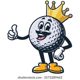 Golf Ball King,           Cartoon Character Mascot Illustration Vector Clip-art Hand-drawn Logo Design