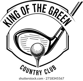 Bola de golf rey de la Ilustración vectorial verde club deportivo tipografía concepto de juego de golfista aislado negro en insignia transparente para club de campo y hobby