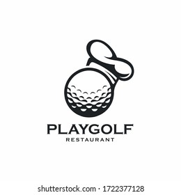 Golf ball and kitchen hat restaurant logo design vector creative illustration