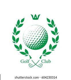 Golf ball label with laurel wreath and crown .Golf club vector sign