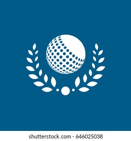 Golf Ball With Laurel Wreath Flat Icon On Blue Background