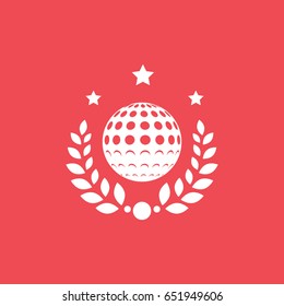 Golf Ball With Laurel Wreath Flat Icon On Red Background