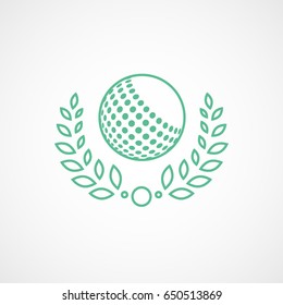 Golf Ball With Laurel Wreath Green Line Icon On White Background