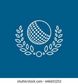Golf Ball With Laurel Wreath Line Icon On Blue Background