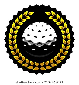 Golf ball and laurel wreath. Sport games logo. Sporting equipment. Emblem, badge.