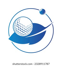 Golf ball and leaf logo inside a shape of cloud ring vector illustration