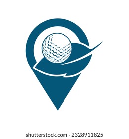 Golf ball and leaf logo inside a shape of pin location mark vector illustration